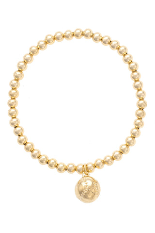 Baseball Ball Bead Stretch Bracelet in Shiny Gold