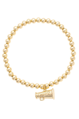 Cheer Ball Bead Stretch Bracelet in Shiny Gold