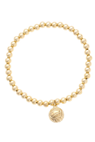 Volleyball Ball Bead Stretch Bracelet in Shiny Gold