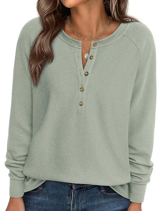 Henley Long Sleeve Waffle Knit Top Sage