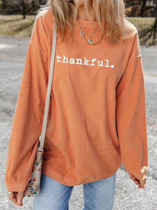 Thankful Ribbed Crew Neck Orange