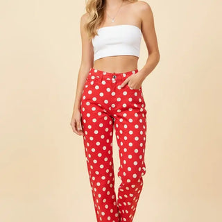 Polka Dot High Rise Straight Leg Pants Red/Wht