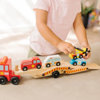 Melissa & Doug Emergency Vehicle Carrier with fire engine, police car and ambulance