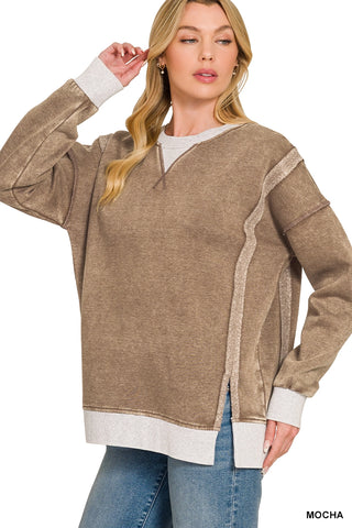 Fleece Contrast Trim Pullover Mocha