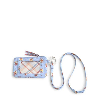 Vera Bradley Zip ID Pouch with Breakaway Lanyard Blue Leaf