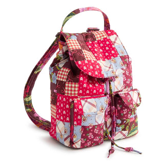 Vera Bradley Deluxe Drawstring Backpack Festive Check Patchwork