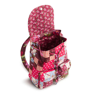 Vera Bradley Deluxe Drawstring Backpack Festive Check Patchwork