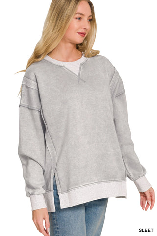 Fleece Contrast Trim Pullover Sleet
