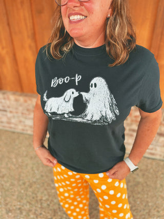 Black Boop Ghost & Dog tee modeled by an A Gathering Place team member