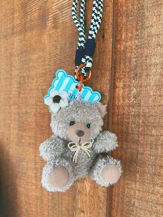 Simply Southern plush brown bear bag charm with Simply Southern logo