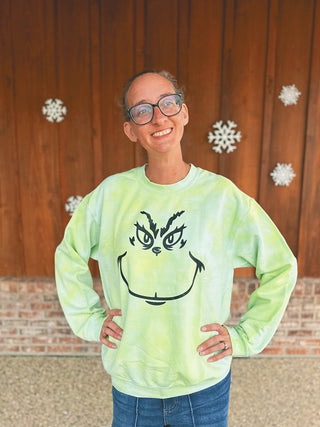 Tie Dyed Grinch Face Crewneck