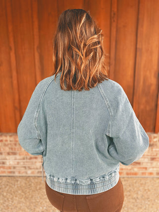 Judy Blue Marty bomber jacket in icy blue, alternate view