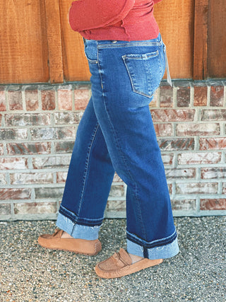 Risen Mid Rise Ankle Straight Jeans Cuffed Hem 21442