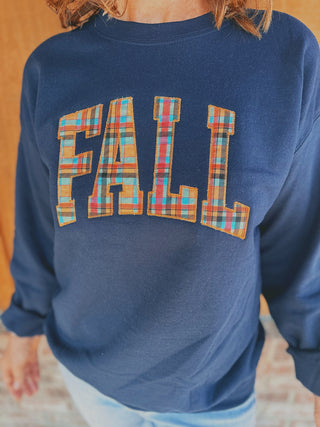 Fall Plaid Embroidered Crewneck