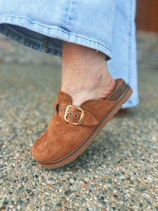 Corkys Day Dream Clog in Tobacco Faux Suede