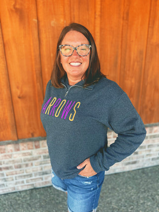 Purple and Gold Arrows Quarter Zip in Dark Heather