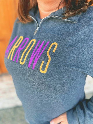 Purple and Gold Arrows Quarter Zip in Dark Heather
