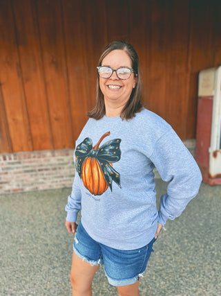 Simply Southern Pumpkin Bow Crewneck Heather Gray