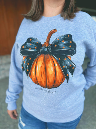 Simply Southern Pumpkin Bow Crewneck Heather Gray