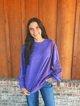 Purple Mineral Wash French Terry Patch Top