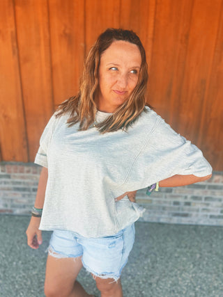Heather Oatmeal Cotton Slub Raw Edge Oversized Tee