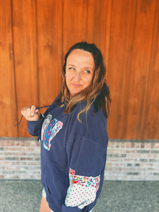 Simply Southern Joy Quilted Hoodie Navy