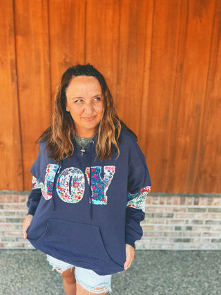 Simply Southern Joy Quilted Hoodie Navy
