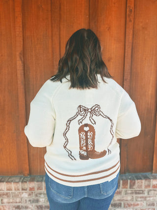 Simply Southern Cozy Cardigan Cowboy Boot White