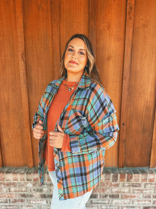 Lovesoft orange vintage plaid flannel shirt, alternate view