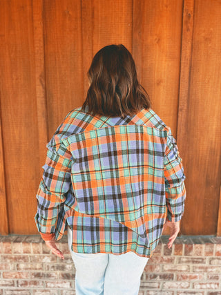 Lovesoft orange vintage plaid flannel shirt, alternate view