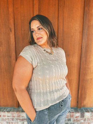 Cable Knit Sleeve Batwing Top Khaki