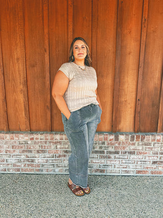 Cable Knit Sleeve Batwing Top Khaki