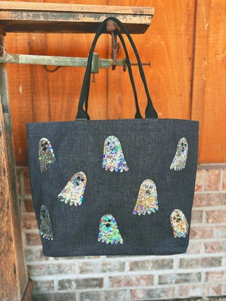 Mudpie Sparkle Tote Halloween Ghost