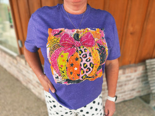Halloween Colorful Pumpkin T-Shirt Heather Purple