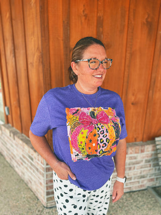 Halloween Colorful Pumpkin T-Shirt Heather Purple