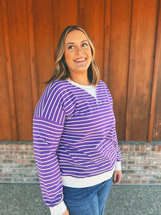 Striped Ribbed Banded Long Sleeve Top Violet