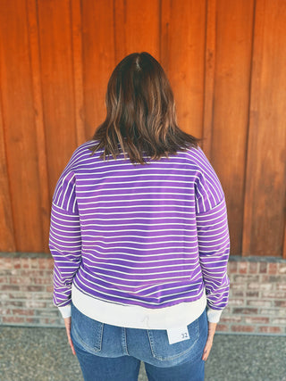 Striped Ribbed Banded Long Sleeve Top Violet