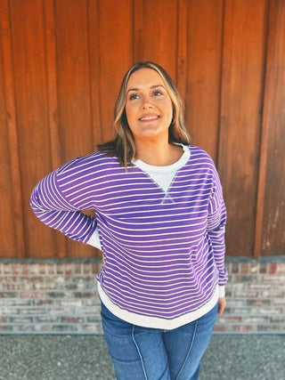 Striped Ribbed Banded Long Sleeve Top Violet