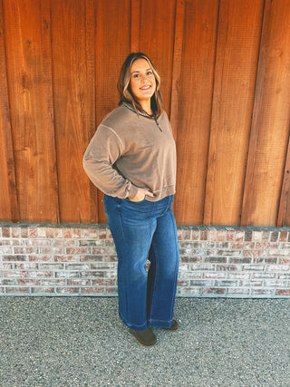 Dyed Enzyme Washed Half Zip Pullover Mocha
