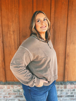 Dyed Enzyme Washed Half Zip Pullover Mocha