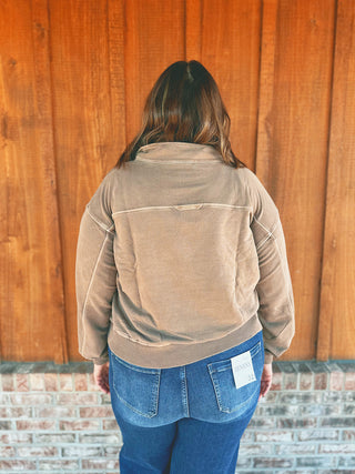 Dyed Enzyme Washed Half Zip Pullover Mocha