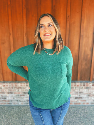 Ribbed Brushed Hacci Sweater Dk Green