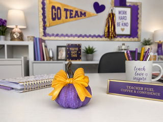 Purple & Gold Halloween Pumpkin w/Bow