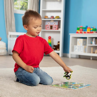 Child playing with the Melissa & Doug Farm Animals wooden peg puzzle