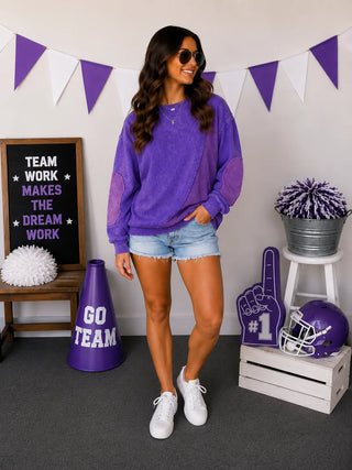 Purple Mineral Wash French Terry Patch Top