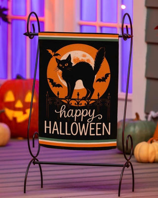 Moonlit Black Cat Suede Garden Flag