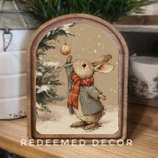 Arch Top Framed Art Christmas Bunny 6x8