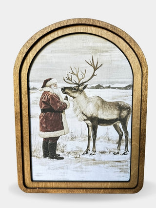 Arch Top Framed Art Santa & Reindeer 6x8