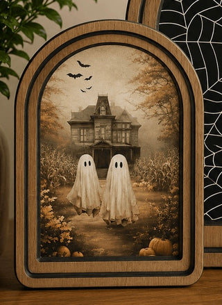 Arch Top Framed Art Mansion Ghosts 6x8