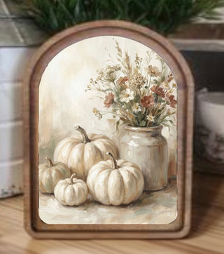 Arch Top Framed Art Cream Pumpkins 6x8